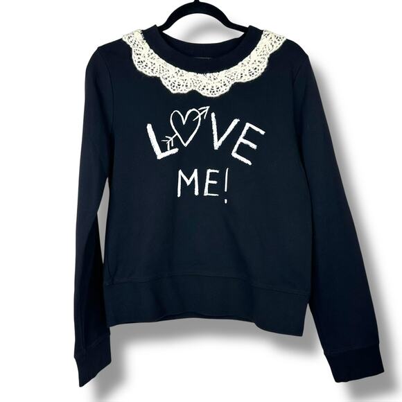 Love Moschino Lace Crochet Collar Wool Black Love Me Graphic Sweatshirt Size 4 - Picture 3 of 8
